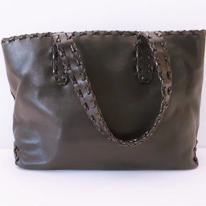 Medium Black Randell Dodge Leather Stitch Tote